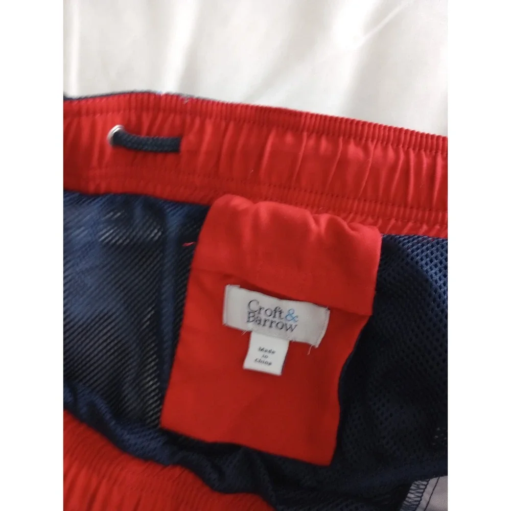 Croft & Barrow Mens  Sail Boat Beach Nautical Blue Swim Shorts Trunks  XXL 2XL